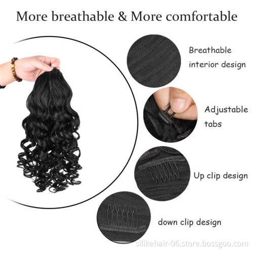 18" Drawstring Ponytail Puff  Afro Kinky Curly  Synthetic Clip In Extensions  Water Wave  Drawstring Ponytail Hair Extensions